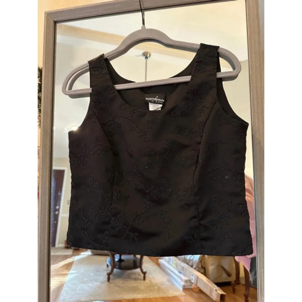 Women's Positively Attitude Polished Tank Top, Size Petite 8 Black‎